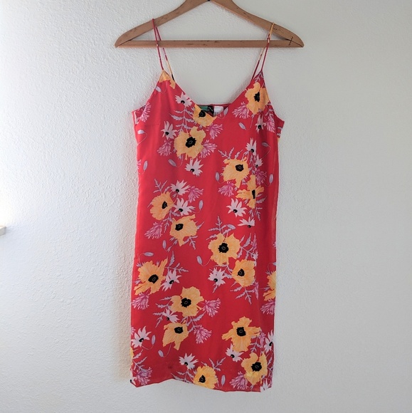 red floral strappy dress